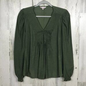 Nanette Nanette Lepore blouse pintuck puff sleeve green size small officewear